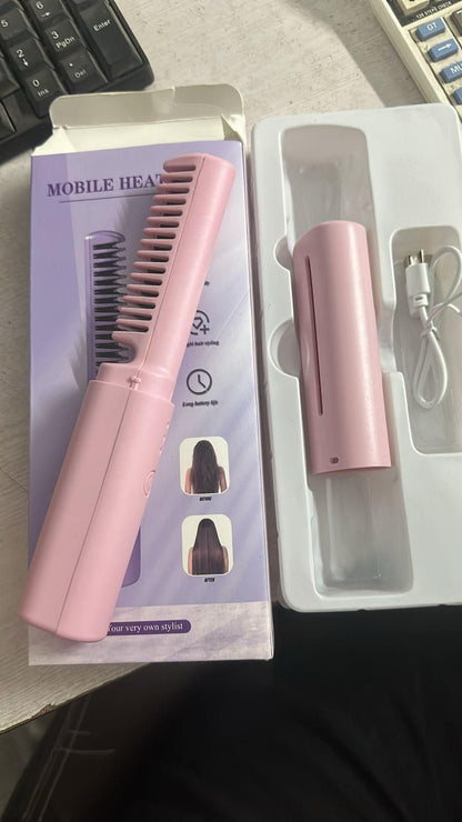 Meneflix™ Portable Mini Hair Straightener – Cordless & Rechargeable Hot Comb